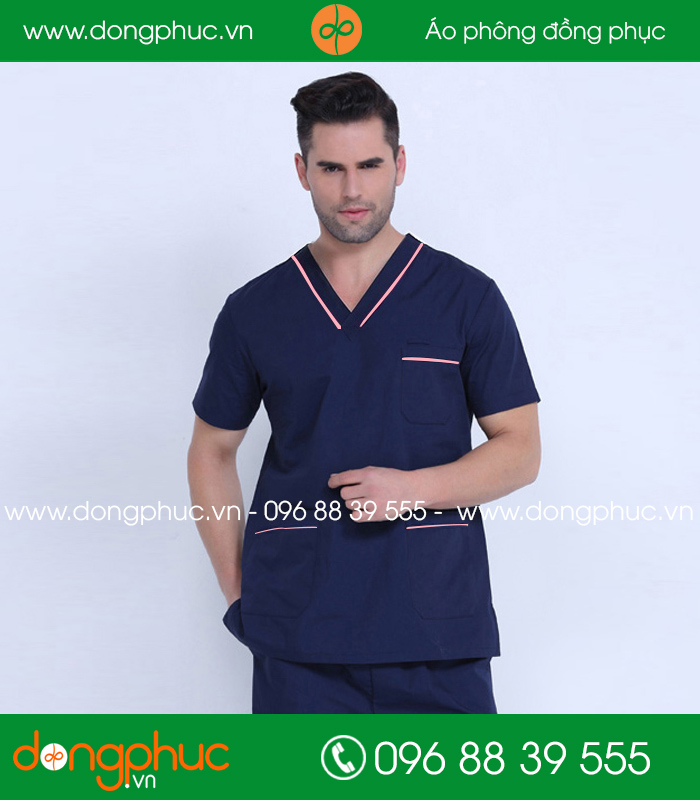 đồng phục phòng mổ màu tím than viền hồng phấn